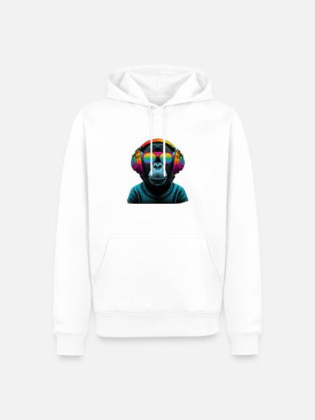 Regenbogen Affe mit Kopfhörer - Männer Premium Bio Hoodie - Weiß