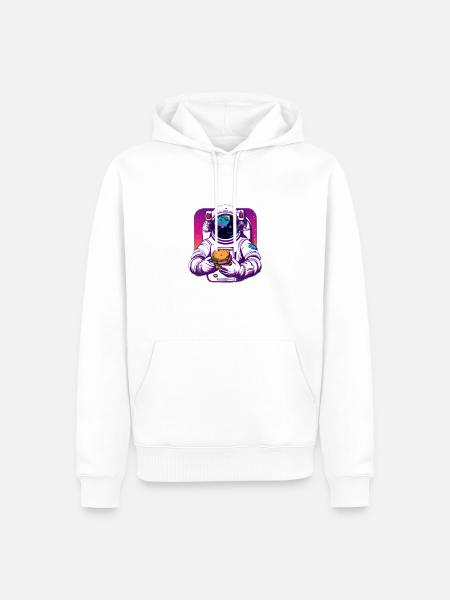 Funky Astronaut im Weltraum mit Hamburger - Männer Premium Bio Hoodie - Weiß