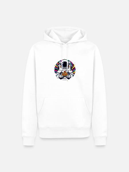 Funky Astronaut im Weltraum mit Pizza - Männer Premium Bio Hoodie - Weiß