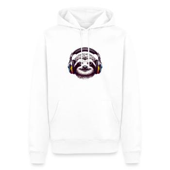 Paresseux avec lunettes et écouteurs écoute de la musique - Sweat à capuche Premium bio Homme - blanc - Devant - Nico (187cm)