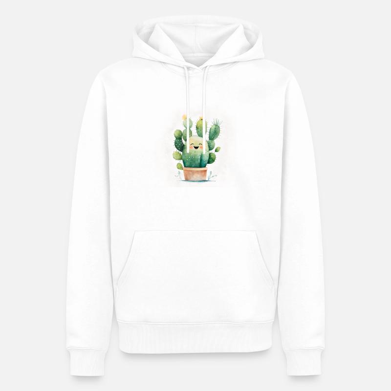 Happy Cactus Aquarelle - Sweat à capuche Premium bio Homme - blanc