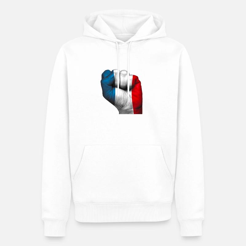 Drapeau français peint sur un poing fermé. - Sweat à capuche Premium bio Homme - blanc
