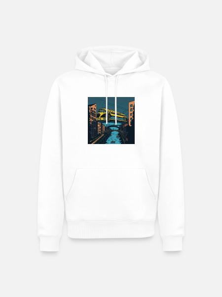 Abstrakte Schwebebahn über der Wupper - Männer Premium Bio Hoodie - Weiß