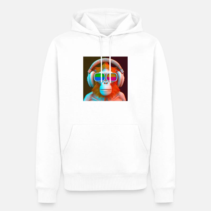 Affe mit Kopfhörer - Männer Premium Bio Hoodie - Weiß