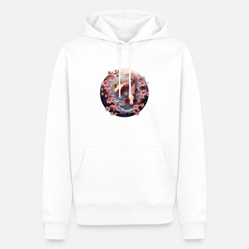 Cherry Blossom Koi Carp - Männer Premium Bio Hoodie - Weiß