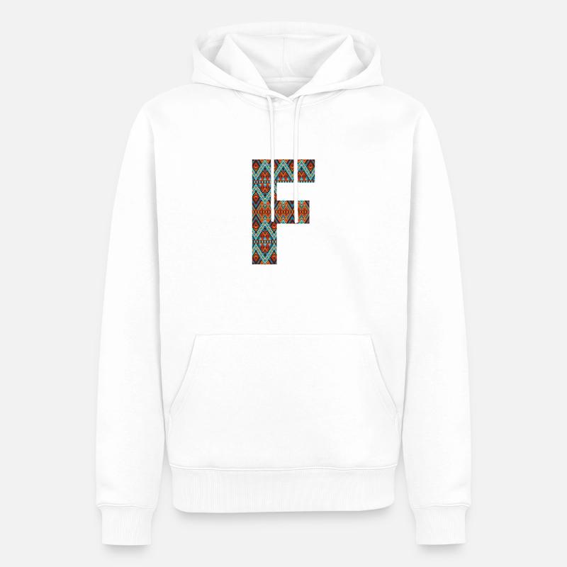 Buchstabe F - Boho-Design, buntes Monogramm - Männer Premium Bio Hoodie - Weiß