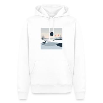 Grey winter landscape with fields, trees and deer - Men’s Premium Organic Hoodie - white - Front - Nico (187cm)