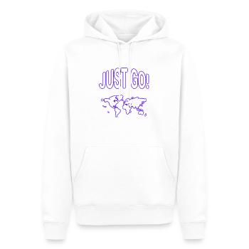 JUST G0! - Men’s Premium Organic Hoodie - white - Front - Nico (187cm)