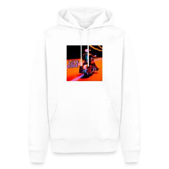 Rider and motorcycle rear view - modern outline - Men’s Premium Organic Hoodie - white - Front - Nico (187cm)