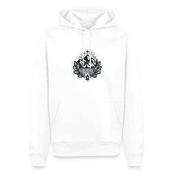 Bergkreuz mit Lorbeer und Feuer - Männer Premium Bio Hoodie - Weiß - Vorne - Nico (187cm)