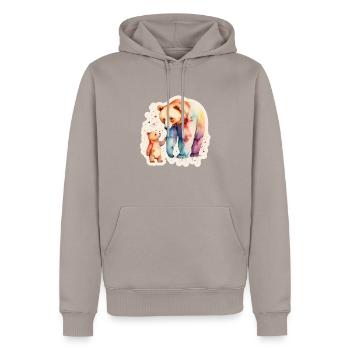 Eltern Kind Bär - Männer Premium Bio Hoodie - Taupe - Vorne - Nico (187cm)