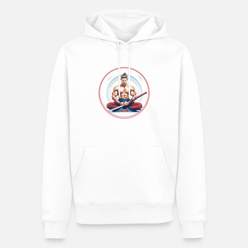 Meditierender Samurai mit Katana - Männer Premium Bio Hoodie - Weiß