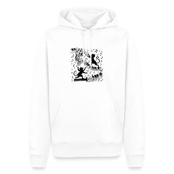 Motif chats noirs jouant avec note de musique - Sweat à capuche Premium bio Homme - blanc - Devant - Nico (187cm)