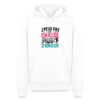 Ich kann nicht, ich habeJagen mit meinem Papad, Liebesherz - Männer Premium Bio Hoodie - Weiß - Vorne - Nico (187cm)