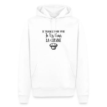 Je travaille pour vivre, je vis pour cuisiner - Sweat à capuche Premium bio Homme - blanc - Devant - Nico (187cm)