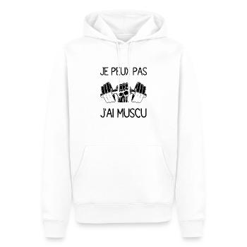 I can't I have MUSCU - Bodybuilding - Männer Premium Bio Hoodie - Weiß - Vorne - Nico (187cm)