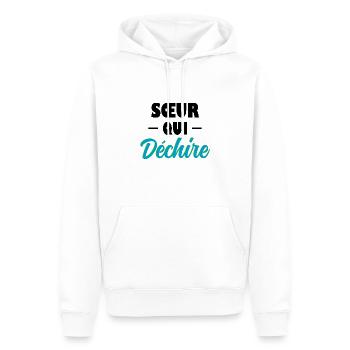 SCHWESTER, DIE ROCKT - Männer Premium Bio Hoodie - Weiß - Vorne - Nico (187cm)