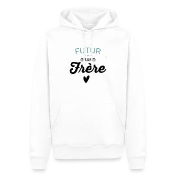 Futur grand frère - annonce futur grand frère - Sweat à capuche Premium bio Homme - blanc - Devant - Nico (187cm)