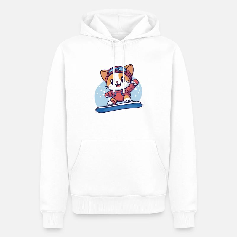 Snowboard Snowboarder Chat - Sweat à capuche Premium bio Homme - blanc