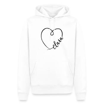 Clara Nom Calligraphie Coeur - Sweat à capuche Premium bio Homme - blanc - Devant - Nico (187cm)