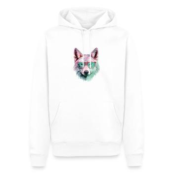 Loup avec lunettes de soleil turquoise et rose - Sweat à capuche Premium bio Homme - blanc - Devant - Nico (187cm)