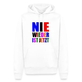 Nie wieder ist jetzt - Männer Premium Bio Hoodie - Weiß - Vorne - Nico (187cm)