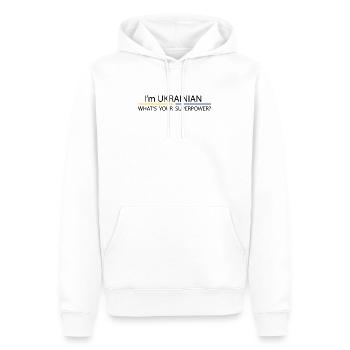 Je suis ukrainienne, quel est ton super-pouvoir ? - Sweat à capuche Premium bio Homme - blanc - Devant - Nico (187cm)