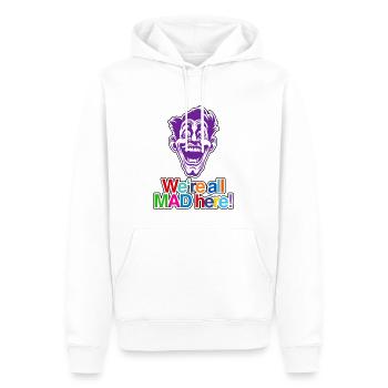 Wir Sind Hier Alle Verrückt - bunt - Männer Premium Bio Hoodie - Weiß - Vorne - Nico (187cm)