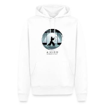 Aikido - Harmony in Motion & Strength in Balance - Männer Premium Bio Hoodie - Weiß - Vorne - Nico (187cm)