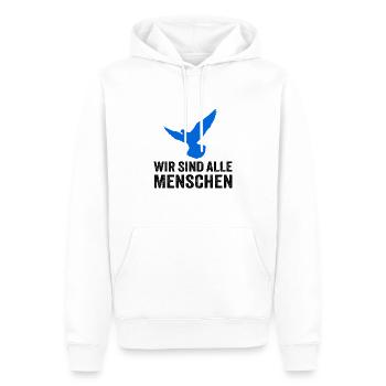 WIR SIND ALLE MENSCHEN - mit Friedenstaube - Männer Premium Bio Hoodie - Weiß - Vorne - Nico (187cm)