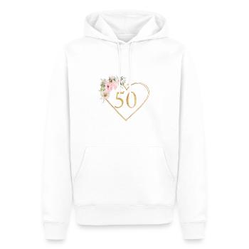 Numéro 50, design de fleur de cœur, personnalisable - Sweat à capuche Premium bio Homme - blanc - Devant - Nico (187cm)