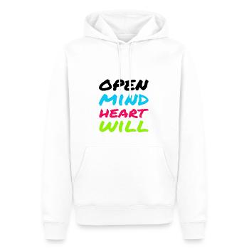 Open Mind, Heart & Will – Achtsamkeits-Statement - Männer Premium Bio Hoodie - Weiß - Vorne - Nico (187cm)