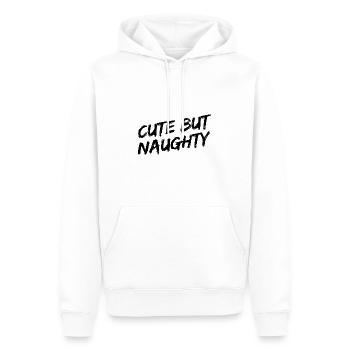 "Cute But Naughty" Schwarze Pinselschrift - Männer Premium Bio Hoodie - Weiß - Vorne - Nico (187cm)