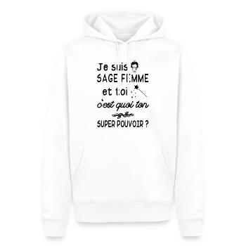 je suis sage femme / humour sage-femme - Sweat à capuche Premium bio Homme - blanc - Devant - Nico (187cm)