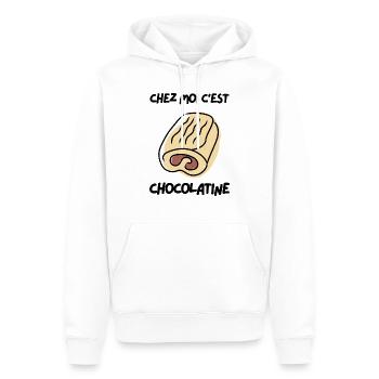 Chez moi c'est chocolatine - Sweat à capuche Premium bio Homme - blanc - Devant - Nico (187cm)