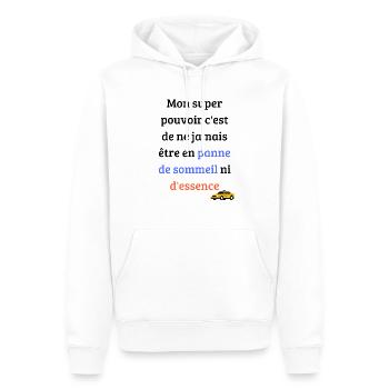 Mon super pouvoir c'est de ne jamais être en panne - Sweat à capuche Premium bio Homme - blanc - Devant - Nico (187cm)