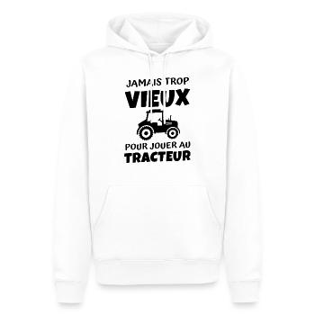 humour tracteur / humour agriculteur - Sweat à capuche Premium bio Homme - blanc - Devant - Nico (187cm)