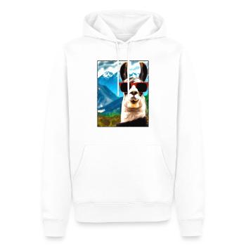 Lama Portrait Mountain Gift - Men’s Premium Organic Hoodie - white - Front - Nico (187cm)