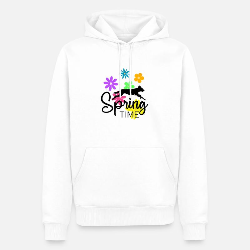 Frühlingsdesign - springender Hund und Blumen - Männer Premium Bio Hoodie - Weiß
