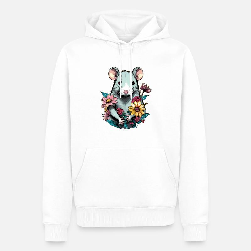 Ratte mit Blumen - Männer Premium Bio Hoodie - Weiß