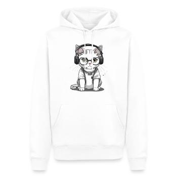 Chat à lunettes - Sweat à capuche Premium bio Homme - blanc - Devant - Nico (187cm)