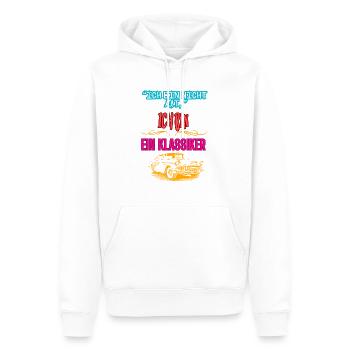 "ICH BIN NICHT ALT ICH BIN EIN KLASSIKER" - Männer Premium Bio Hoodie - Weiß - Vorne - Nico (187cm)