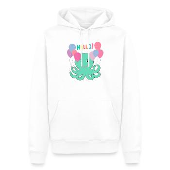 Krake Mit Luftballons sagt Hallo - Meer Spaß - Männer Premium Bio Hoodie - Weiß - Vorne - Nico (187cm)