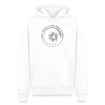Liebe Freude Dankbarkeit Frieden - Männer Premium Bio Hoodie - Weiß - Vorne - Nico (187cm)