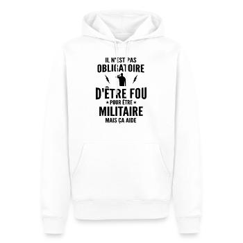 fou et militaire / cadeau humour militaire - Sweat à capuche Premium bio Homme - blanc - Devant - Nico (187cm)