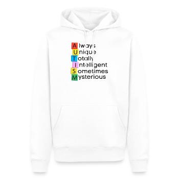 Fier de l Autisme - Sweat à capuche Premium bio Homme - blanc - Devant - Nico (187cm)