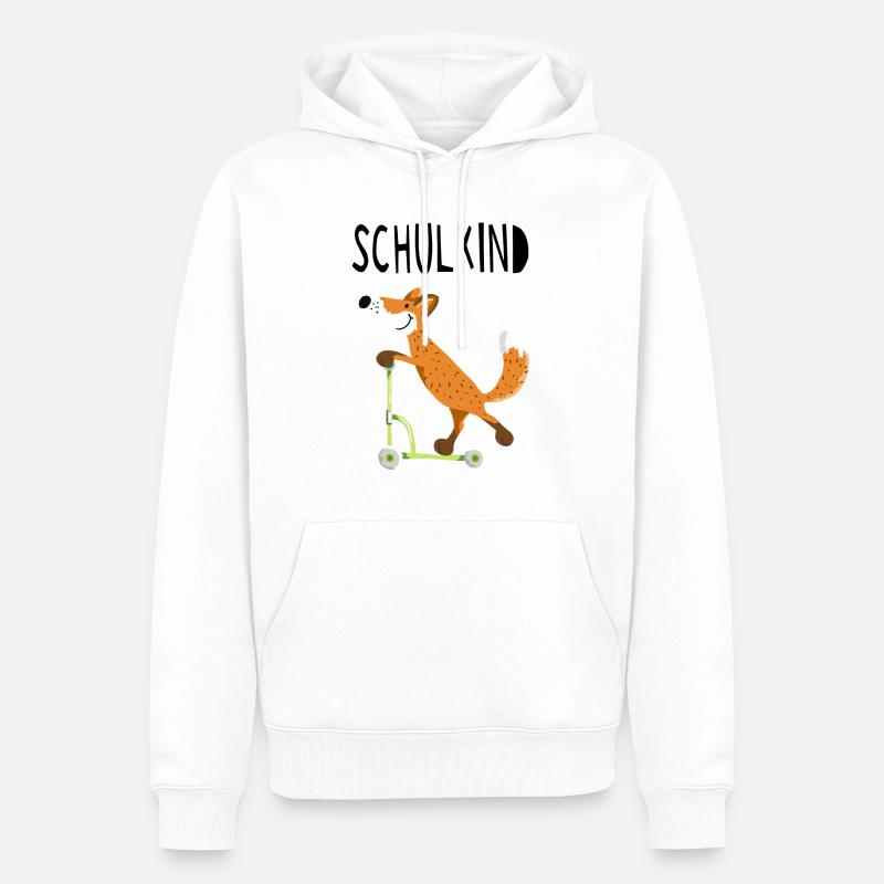 Endlich Schuldkind - Kleiner Fuchs mit Roller - Männer Premium Bio Hoodie - Weiß