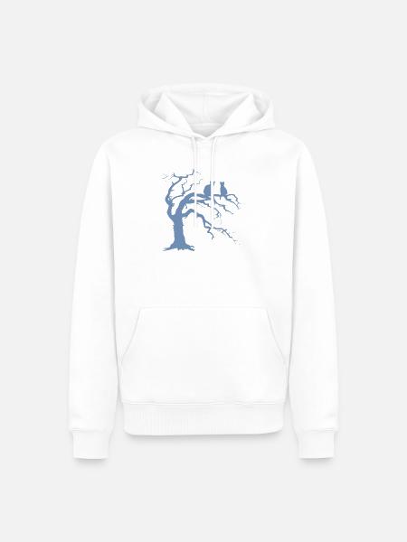 Dead tree with 2 cats silhouette - Men’s Premium Organic Hoodie - white