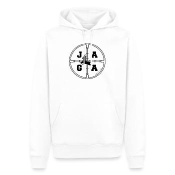 Jaga - Jäger - Österreichischer Dialekt - Männer Premium Bio Hoodie - Weiß - Vorne - Nico (187cm)