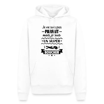 Pas parfait mais super boucher - Sweat à capuche Premium bio Homme - blanc - Devant - Nico (187cm)